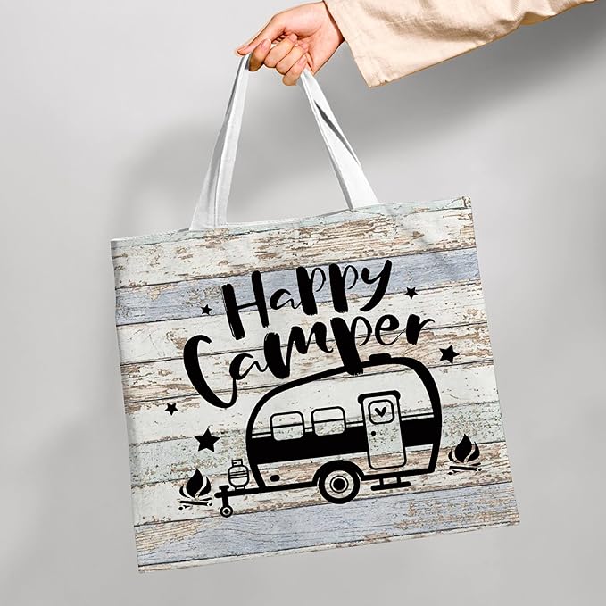 WAlTPl Camping Tote Bag, Camping Gifts for Women Men，RV Camper Travel Canvas Tote Bag, Reusable Grocery Cloth Bags