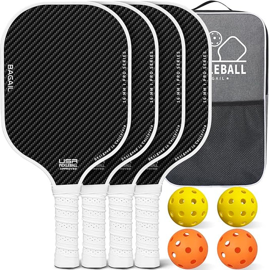 BAGAIL Pickleball Paddles, USAPA Approved Fiberglass Surface Pickleball Set, Lightweight Pickle Ball Rackets with 4 Balls, 1 Bag, Designed in California for Traction and Stability