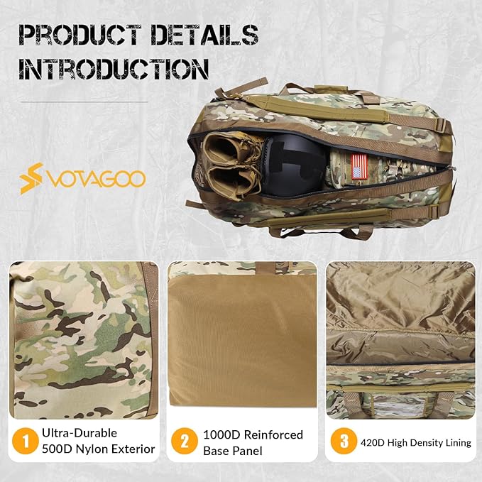130L Tactical Travel Duffle Bag Large Capacity Waterproof Full-Access Opening Foldable Military Backpack Travel for Outdoor Camping Hunting Weekender Gym Traveling Workout Deployment