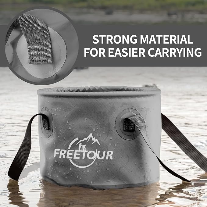 Baiao Collapsible Bucket 5 Gallon, Portable Collapsible Bucket with Handle, Folding Water Container for Fishing Camping Beach Hiking Home Travel Car Washing(Grey 20L)