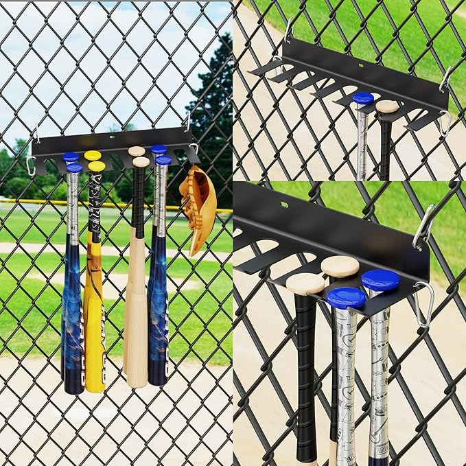 Baseball Bat Rack, 14 Bats Display Rack, Metal Bat Hanger, Bat Holder for Dugout Fence Garage, Black