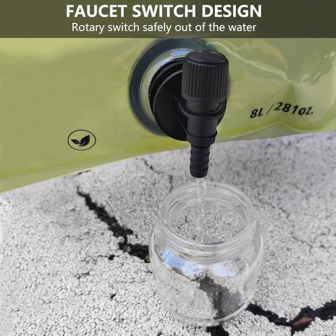 Collapsible 8L Water Storage Bag, BPA-Free Portable Folding Water Jug with Adjustable Faucet, Leakproof Emergency Water Bag for Camping, Hiking, Riding, Outdoor Sport (4, Green)