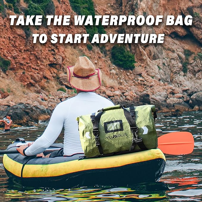 YUMQUA Waterproof Duffel Bag, Motorcycle Duffle Bag, Heavy Duty Roll Top Large Dry Bags Waterproof with Durable Straps & Handle for Travel Outdoor Boating Rafting Kayaking Camping Paddle boarding