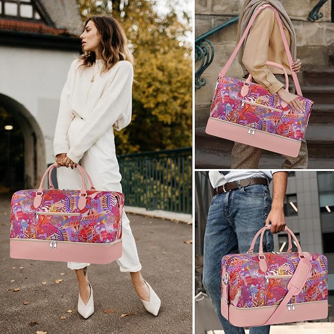 Weekender Bag for Women, Travel Duffel Bag Carry On Overnight Bag with Shoe Compartment Large Nylon Travel Weekend Tote Bag