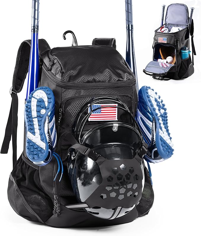 | Baseball Bag Softball Bat Bag, Double-layer Baseball Backpack Adult with Gear Klip To Hold Baseball Glove, Baseball Essential Gear, Youth Baseball Bag for Boys, Girls, Baseball Accessories