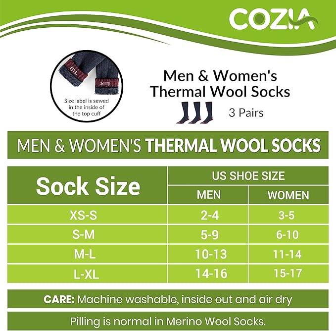 COZIA Merino Wool Socks for Men & Women Casual Warm Winter Cozy Thermal Socks