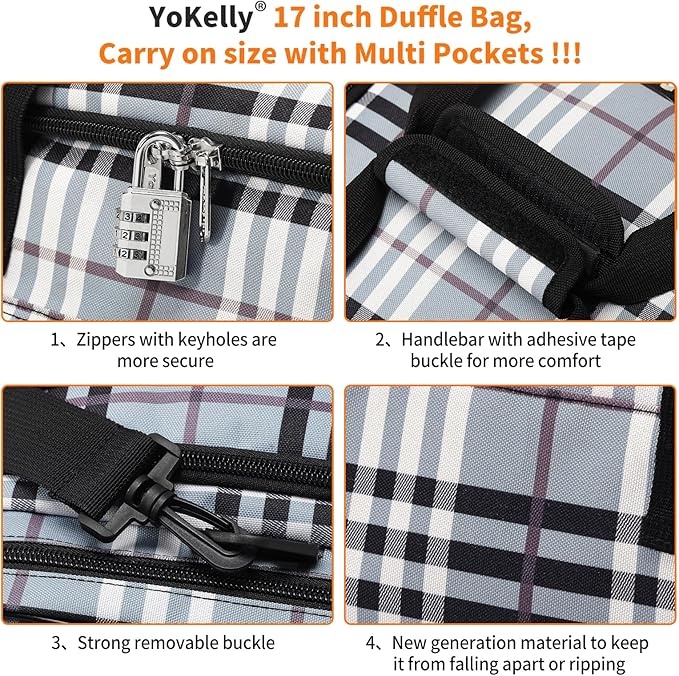 17 inch Small Duffle Bag - Carry On Weekender Bag for Travel Gym Sport - Gray/White