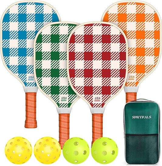 Pickleball Paddles Set of 4, USAPA Approved Pickleball Set of 4 with 4 Pickleball Balls & 1 Carry Bag Premium Wooden Cute Pickle Ball Paddles Grip Gifts for Women Youth Men