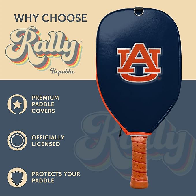 Officially Licensed Collegiate Pickleball Paddle Cover - Lightweight PU Leather Material - Durable Foam Interior Protection with Zippered Closure - Fits Most Paddles on the Market