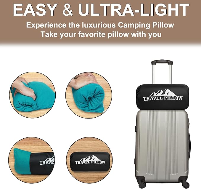 Camping Pillow Small Shredded Memory Foam Pillow, Travel Pillow Breathable and Soft, Suitable for Backpacking Hiking, Airplane and Car