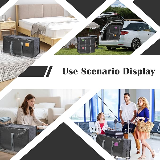 12 Pack Extra Heavy Duty Large Moving Bags with Reinforced Zipper & Wide Handles, Waterproof Storage Bins for Clothes, College Dorm, Travel, and Home Organization, Gray