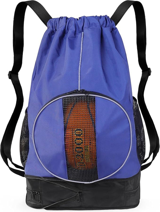 Basketball Backpack, 45 L Drawstring Sports Bag with Large Shoe Compartment and Wet Pockets for Women Men Gym Bag