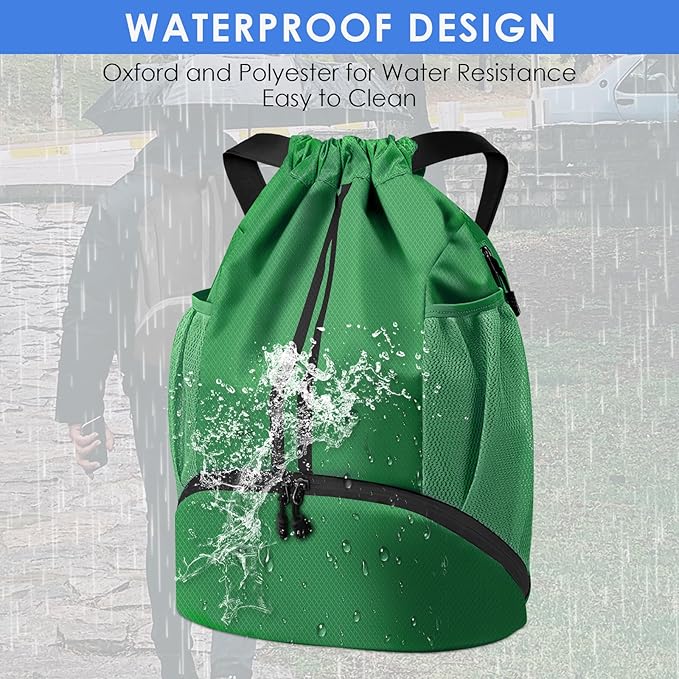 BROTOU Soccer Bags, Football Backpack, Volleyball Bag, Drawstring Backpack with Ball and Shoe Compartment, Football bags for Equipment Swim Gym Bag