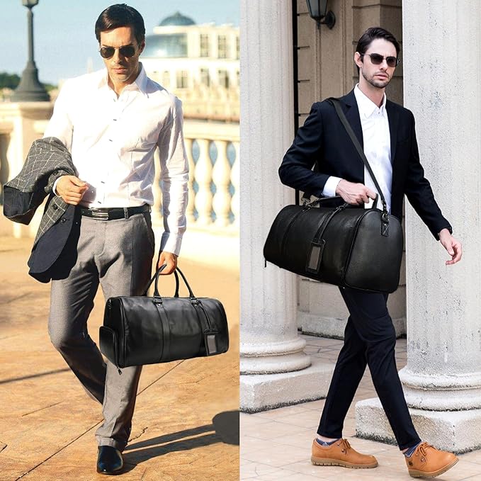 Genuine Leather Travel Duffel Bags for Men and Women Leather Overnight Weekend Bags Sports Gym Duffle, 9423 Black