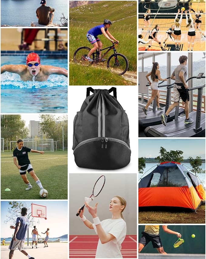 BROTOU Soccer Bags, Football Backpack, Volleyball Bag, Drawstring Backpack with Ball and Shoe Compartment, Football bags for Equipment Swim Gym Bag