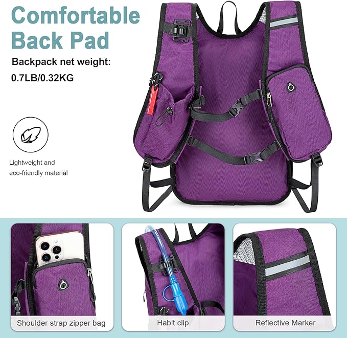 BOVIP Lightweight Hydration Back,15L Multipurpose Hiking Backpack with 1.5L Water Bladder ,Hydro Water Daypack for Cycling Hiking Rave for Men Women