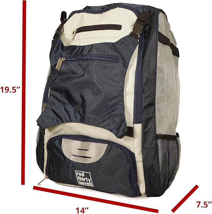 Baseball Backpack with Cleat/Shoe Pocket | Large Capacity | 19.5" T x 14" W x 7.5" D | Holds 4 Bats | External Helmet Storage | 3 Extra Zipper Pockets for Sunglasses, Seeds, Cell Phone (Navy/Gray)