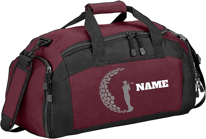 Personalized Sports Duffle Bag with Shoe Compartment (Golf, Maroon)