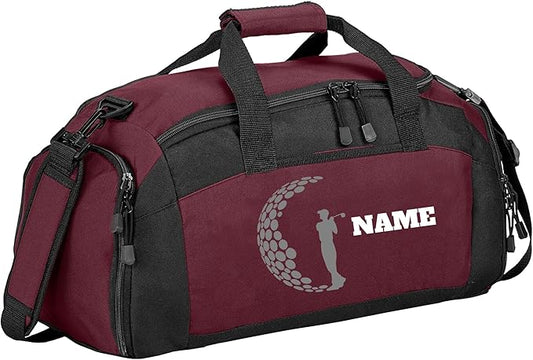 Personalized Sports Duffle Bag with Shoe Compartment (Golf, Maroon)