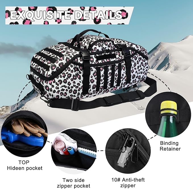 65L Large Duffle Bag, 3-in-1 Tactical Backpack MOLLE Pack for Sports, Gym, Outdoor, Leopard