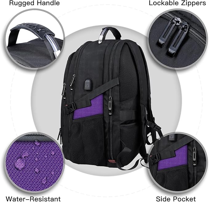 ANTERK Travel Backpack, 18.4 Inch Laptop Backpacks for Men Women with USB Port, 55L Anti Theft Water Resistant College Bussiness TSA Airline Approved Work Computer Backpack, Purple