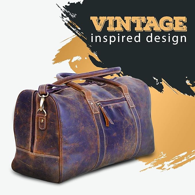 KomalC 24 Inch Leather Duffle Bags for Men and Women Travel Overnight Weekend Bag Sports Gym Duffel for Men