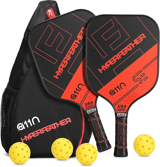 A11N SPORTS Pickleball Paddles Set of 2 Graphite Surface Rackets with 4 Pickleball Balls and Pickleball Bag for Beginners - USAPA Approved