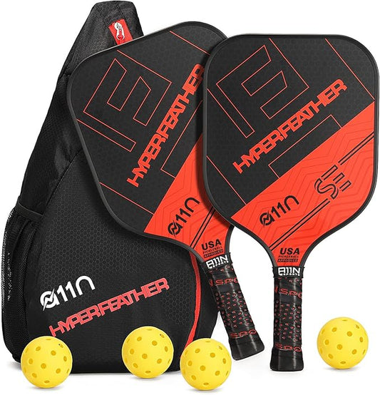 A11N SPORTS Pickleball Paddles Set of 2 Graphite Surface Rackets with 4 Pickleball Balls and Pickleball Bag for Beginners - USAPA Approved