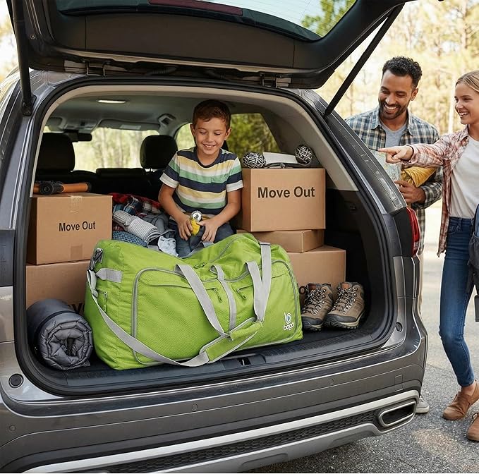 Bago Large Foldable Duffel Bags for Traveling Women & Men - 120L Packable Duffle Bag for Travel with Shoe Compartment - Water Repellant, Heavy Duty, Lightweight Folding & Collapsible (Green)