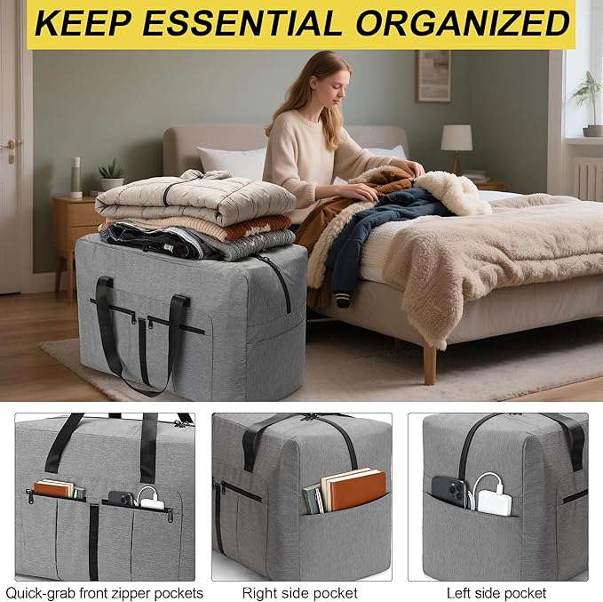 120L Large Duffle Bag for Travel, Packable Foldable Duffel Bag for Men Women Camping Weekend Overnight Moving, Water Repellent & Tear Resistant (120L, Gray)