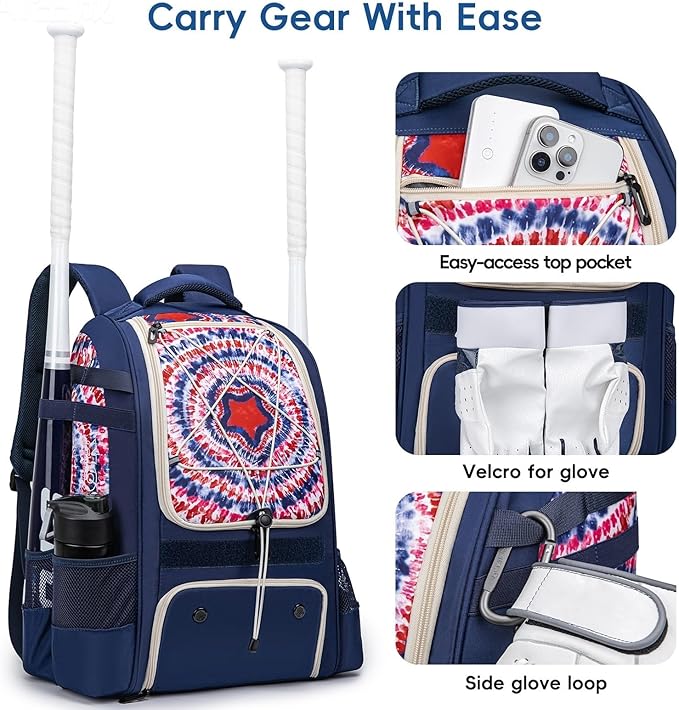 Baseball Bag for Youth | Softball Backpack 50L Large Capacity with Shoe Compartment and 4 Bat Holders | Nova Flare Series