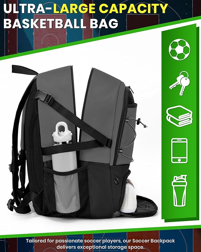 Basketball Backpack Large Sports Bag for Men&Youth,Gym Bag with Separate Ball & Shoes Compartment,Travel Bag for Basketball,Soccer,Volleyball