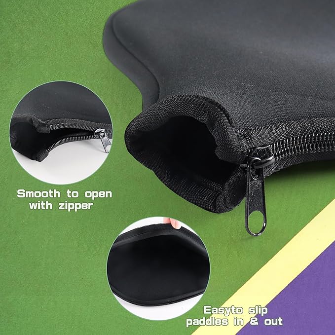 2 PCS Pickleball Paddle Covers, Durable Neoprene Universal 8.26 x 11.8Inch Zippered Racket Sleeve Storage Bag, Fits USAPA Standard Pickleball Racquets