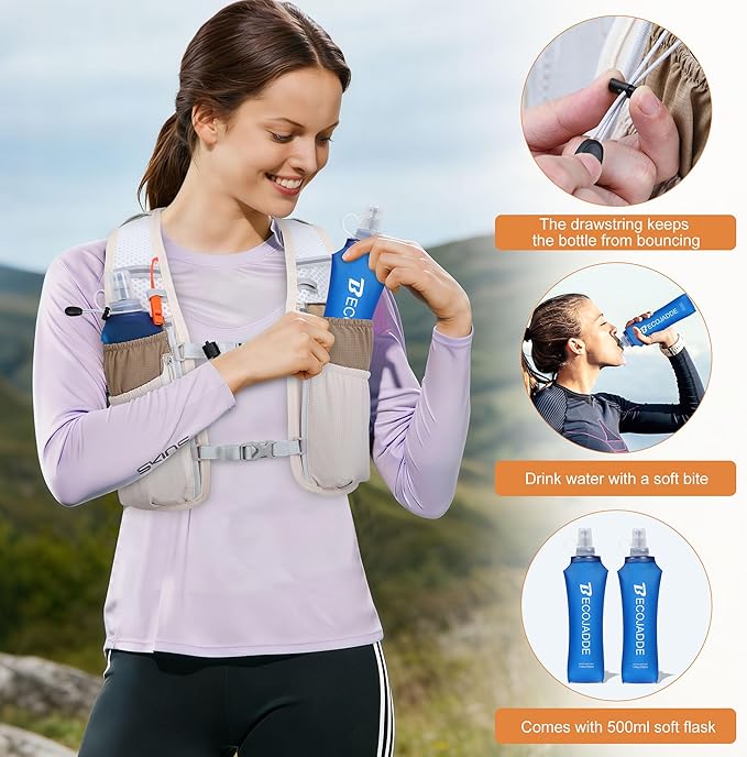 BECOJADDE Running Vest Hydration Backpack for Men Women, 5L Lightweight Running Backpack Hydration Pack for Marathon, Trail, Cycling, Hiking, Jogging