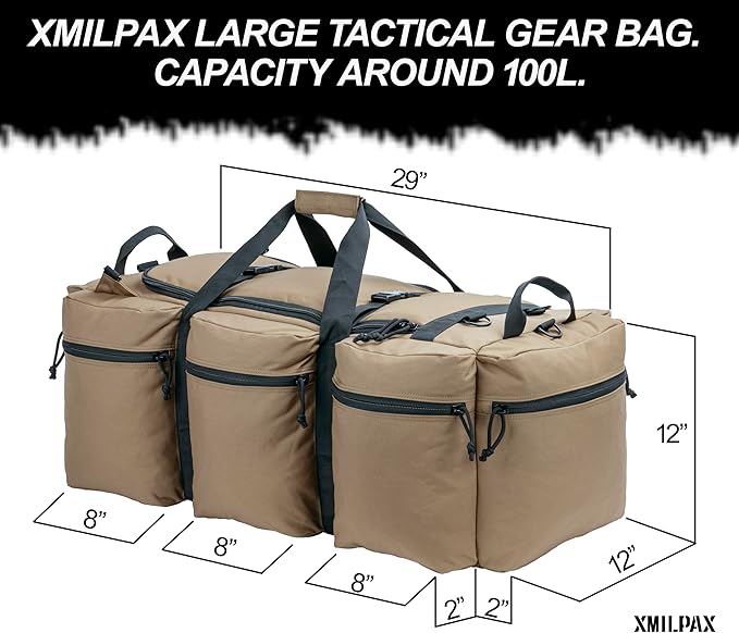 100L Large Military Duffle Bag Deployment Duffel Bag Sports Equipment Travel Luggage Bag with Detachable Backpack Straps…