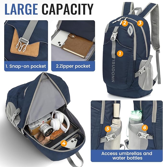 YISUDONN Hiking Backpack, 30L Lightweight Camping Water Resistant Large Hiking Bag Outdoor Travel Daypack for Men Wome