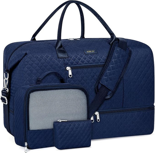 Weekender Bag for Women, Travel Duffel Bag Carry On Overnight Bag with Shoe Compartment Large Nylon Travel Weekend Tote Bag