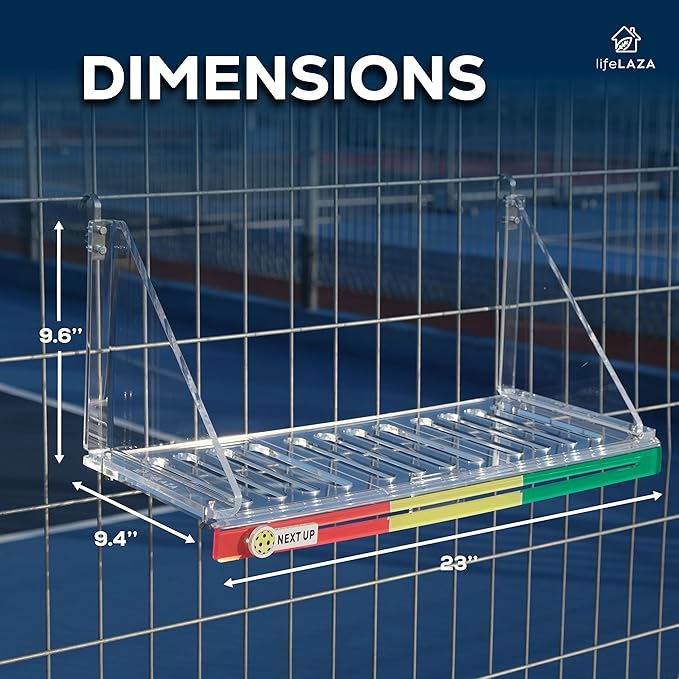LifeLAZA Acrylic Pickleball Paddle Rack, Premium Pickleball Paddle Holder Holds 12 Paddles, Next Up Slider Tracker Rotation Rack Paddle Up System, Fence Mount Racket Rack Holder
