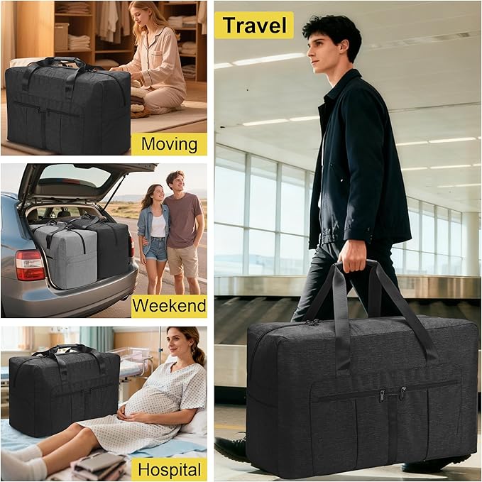 120L Large Duffle Bag for Travel, Packable Foldable Duffel Bag for Men Women Camping Weekend Overnight Moving, Water Repellent & Tear Resistant (120L, Black)