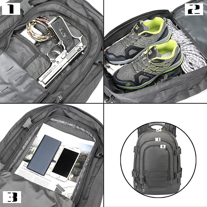 ZSearARMY Tactical Backpacks Assault Pack 3 Day Bag Expandable Backpack Out Bag Classic Case Travel Hiking(Gray, Not with Belt)
