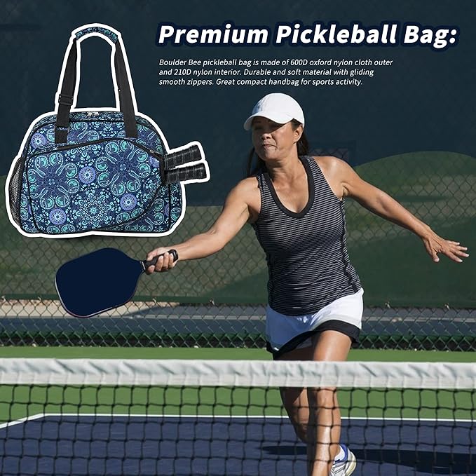 Boulder Bee Pickleball Bags, Premium Pickleball Tote Bag for Girls, Women’s Hand/Shoulder Gym Bag w Water Bottle Holder, with Pickleball Racquet/Paddle Holder