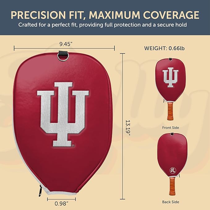 Officially Licensed Collegiate Pickleball Paddle Cover - Lightweight PU Leather Material - Durable Foam Interior Protection with Zippered Closure - Fits Most Paddles on the Market