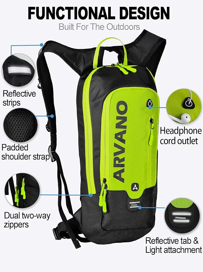 Arvano Hydration Backpack, Lightweight Hydration Pack with 2L Water Bladder, 6L Water Backpack for Men Women Cycling, Hiking, Mountain Biking, Skiing