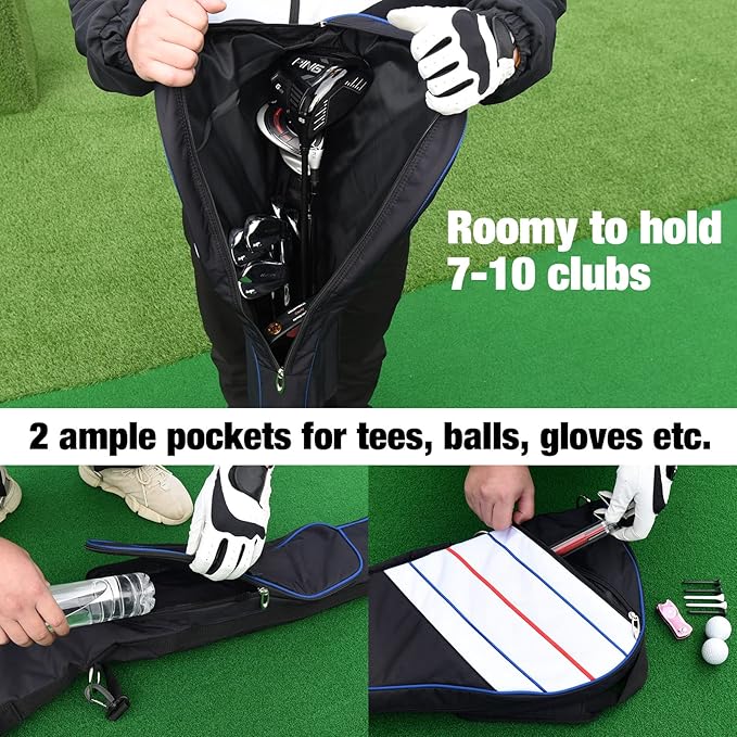 Big Teeth Golf Sunday Bag, Small Golf Bag Lightweight, Par 3 Golf Bag for A Few Clubs Driving Range, Practice with Carry Shoulder Strap Foldable Multi-Colour