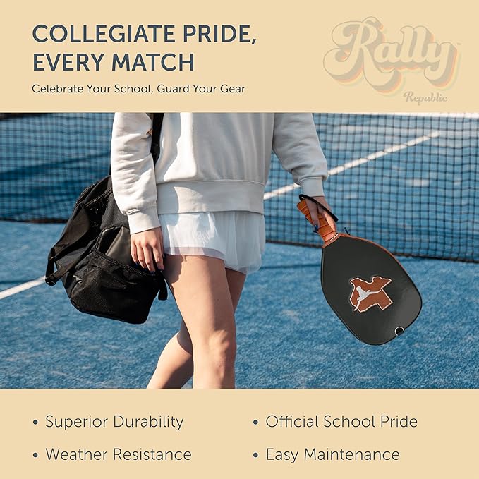 Officially Licensed Collegiate Pickleball Paddle Cover - Lightweight PU Leather Material - Durable Foam Interior Protection with Zippered Closure - Fits Most Paddles on the Market