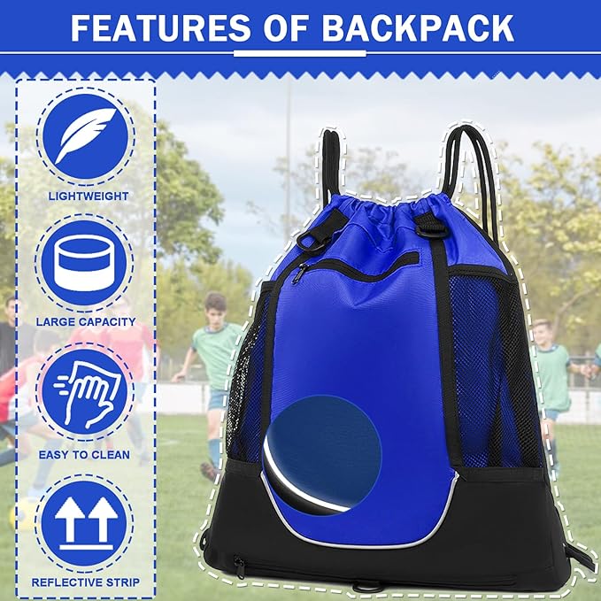 KAEGREEL Drawstring Soccer Bag Basketball Backpack for Kids Teens, Foldable Sports Bags Detachable Ball Mesh Bag for Gym Yoga Football Baseball