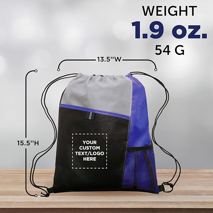 DISCOUNT PROMOS Custom Non-Woven Drawstring Backpacks Set of 10/50/100, Personalized Bulk Pack