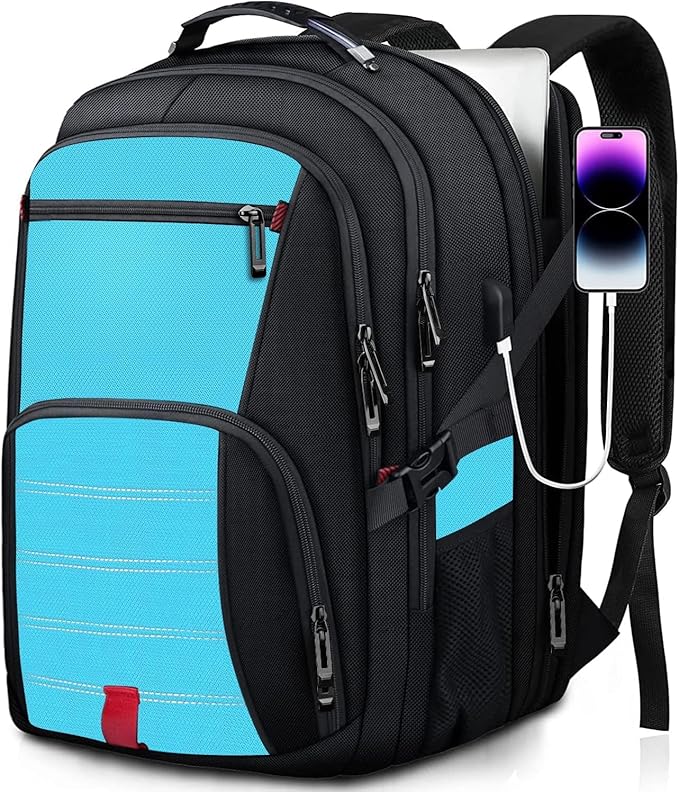 ANTERK Large Travel Laptop Backpack, 18.4 Inch Laptop Backpacks for Men Women with USB Port, 55L Anti Theft Water Resistant College Bussiness TSA Airline Approved Work Computer Backpack, Lake Blue