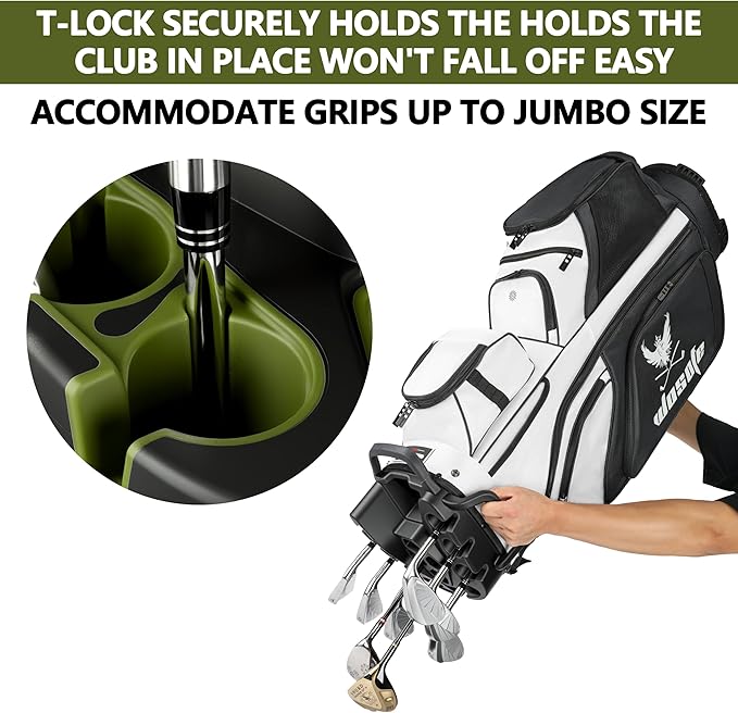 14 Way Full-Length Divider Top Men Golf Cart Bag, Fixed Slots Clubs Organized Premium Oxford Cloth Women 13 Pockets Black Blue Green Golf Bag with 3 Handles Cooler Rain Cover