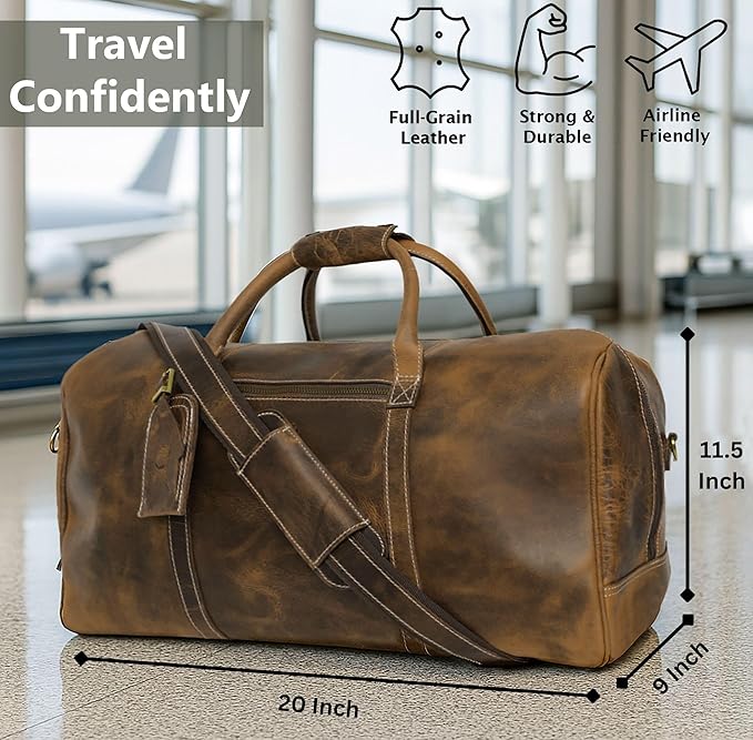 Handmade Leather Travel Duffel Bag - Airplane Underseat Carry On Bags by Rustic Town